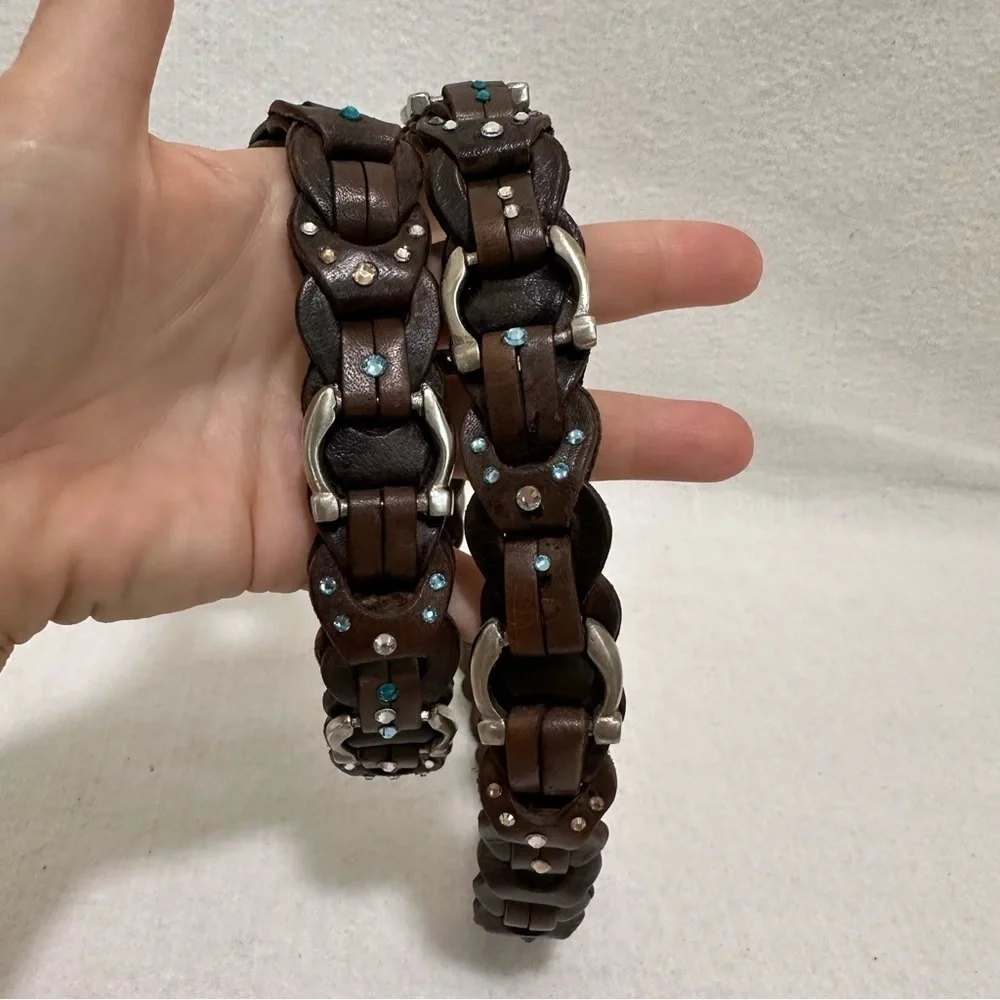 Amiee Lynn Brown Leather Belt Solid Brass Hardware Horse Bit Equestrian Bling‍‍‍